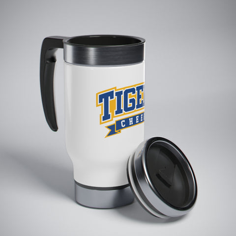 Stainless Steel Travel Mug with Handle, 14oz - Tigers Cheer