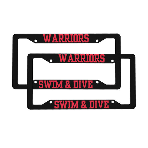 License Plate Frame (Aluminum, Black) - Warriors Swim & Dive (Red)