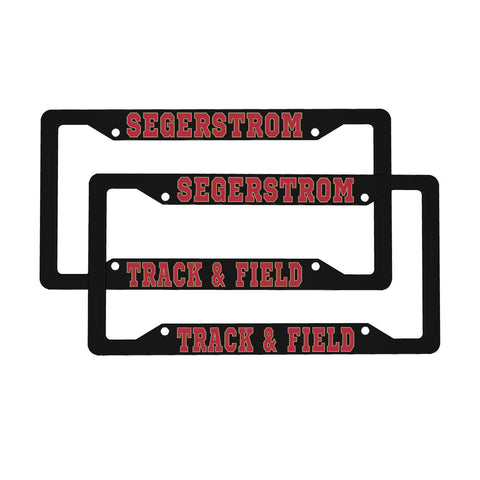 Aluminum License Plate Frames (1 Pair) - Segerstrom T&F (Black w/ Red Text)