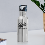 Stainless Steel Water Bottle with Straw - Griz Softball - silver