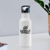 Stainless Steel Water Bottle with Straw - Grizzly Softball - white