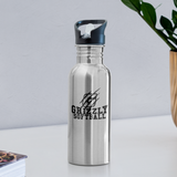 Stainless Steel Water Bottle with Straw - Grizzly Softball - silver