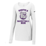 Nike Ladies Core Cotton Long Sleeve Tee (NKBQ5235, Purple Logo) – Portola Basketball Mom