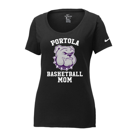 Nike Ladies Core Cotton Scoop Neck Tee (NKBQ5236, White Logo) - Portola Basketball Mom