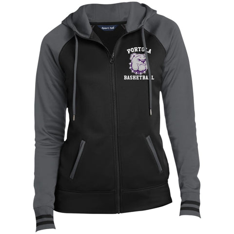 Sport-Tek Ladies' Moisture Wick Full-Zip Hooded Jacket (LST236) - Bulldogs Basketball