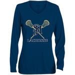 Augusta Ladies' Moisture-Wicking Long Sleeve V-Neck Tee 1788 (Navy) - SJH Lacrosse Sticks